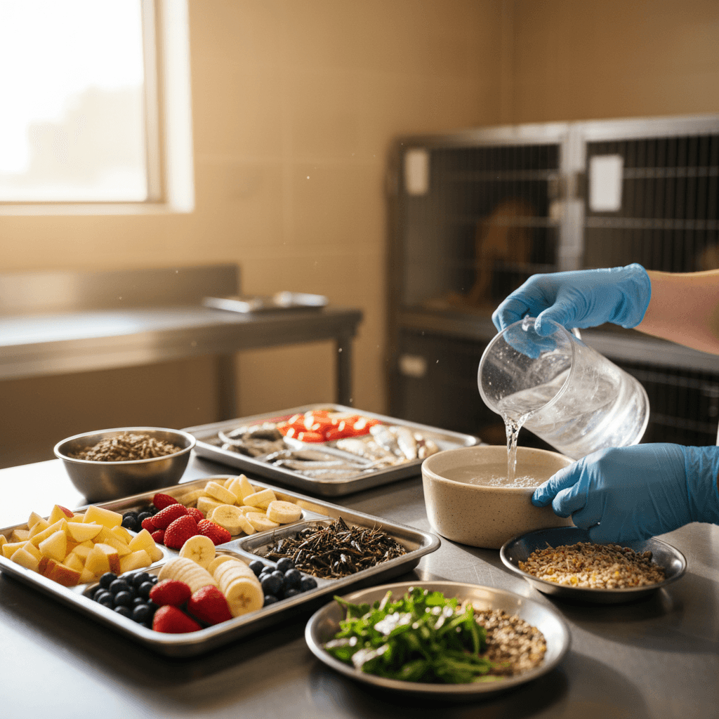 Daily feeding and care routine for rehabilitation animals