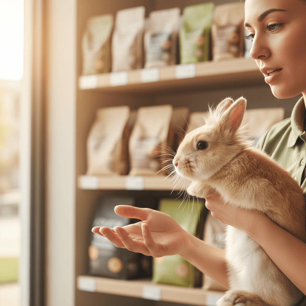 Wildlife caregiver hand-feeding fresh vegetables to a small injured rabbit in an enclosure with natural lighting
